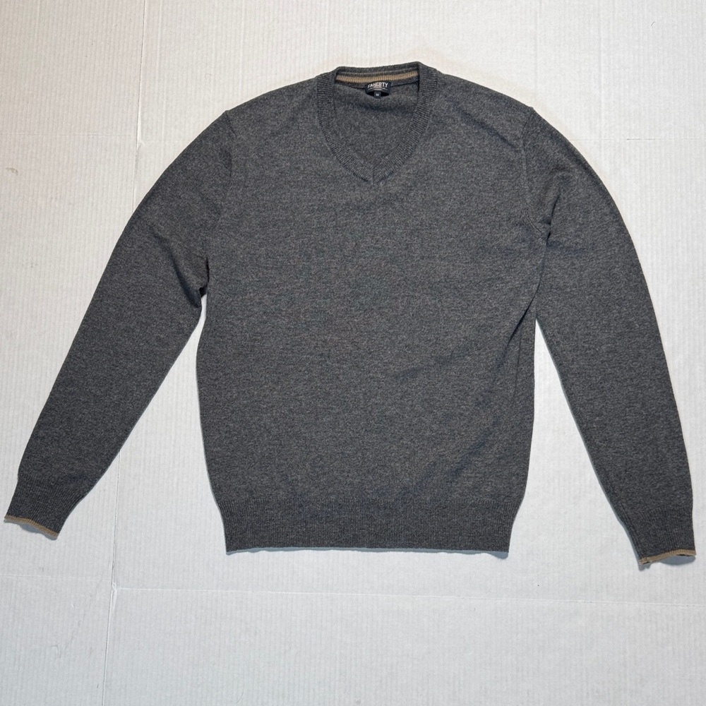 FAHERTY‎ Reserve 100% Cashmere Men's V-Neck Gray Sweater Fitted Made in Italy XS
